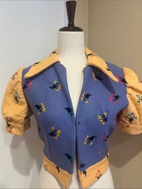Vintage 1970’s Orange And Blue Handsewn Embroidered Women's Jacket Sz XS